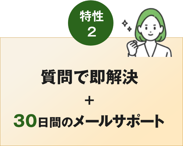 質問で即解決 ＋ 30日間のメールサポート